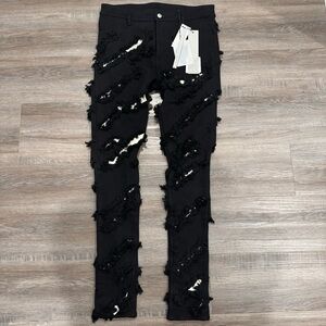 Rick Owens Tyrone Slashed Cut Out Black Natural Denim Jeans